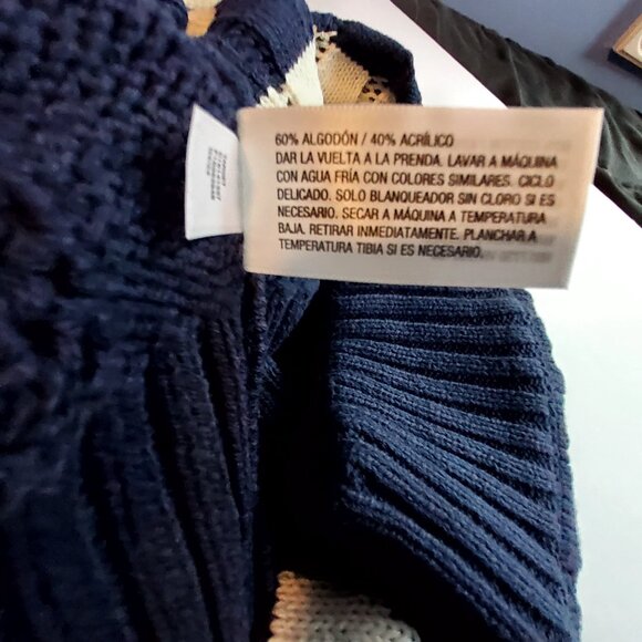 Navy & White Striped Cropped Sweater Half-Zip Collar XS 60% Cotton 40% Acrylic - Picture 5 of 10